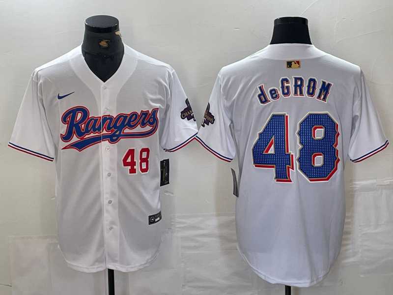 Men%27s Texas Rangers #48 Jacob deGrom Number White 2024 Gold Collection Limited Cool Base Jerseys